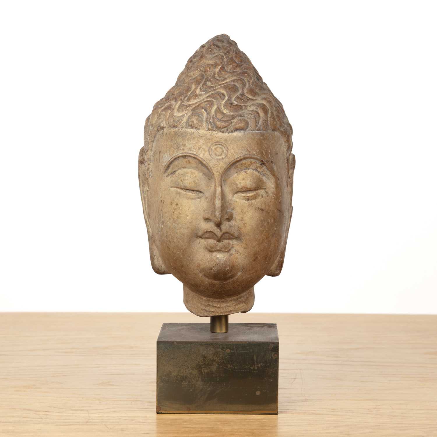 Lot 382 - Carved stone head of Buddha Shakyamuni Chinese,...