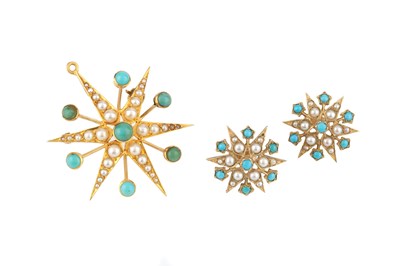 Lot 19 - A turquoise and seed pearl star pendant/brooch,...