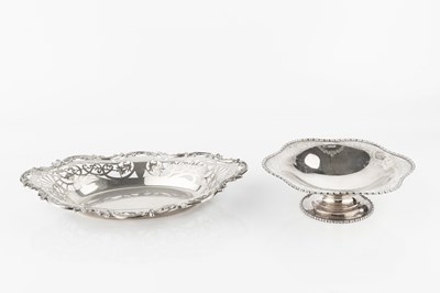 Lot 333 - A silver oval dish, with shaped foliate and...