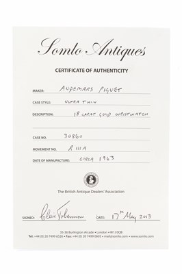 Lot 346 - An 18ct gold dress watch by Audemars Piguet,...