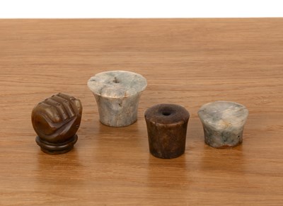 Lot 409 - Four jade opium pipe mouthpieces Chinese, late...