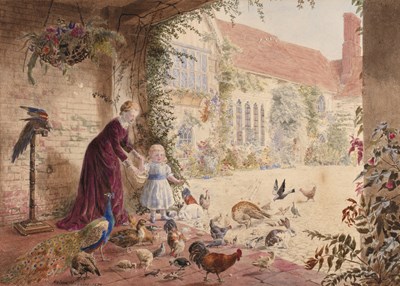 Lot 393 - Helena J Maguire (1860-1909) Feeding time,...