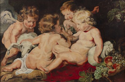 Lot 221 - A* Funke after Rubens Four Putti sharing fruit,...