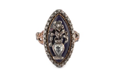 Lot 145 - A Georgian diamond and enamel panel ring, the...