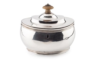 Lot A George III silver tea caddy, of rounded oval...