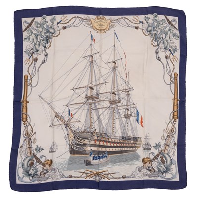 Lot 583 - A ‘L’Ocean Vaisseau de 118 Canons’ silk scarf...