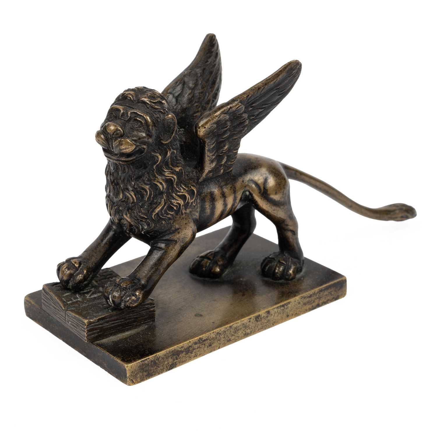 Lot 277 - An antique Grand Tour bronze model of The Lion of St Mark