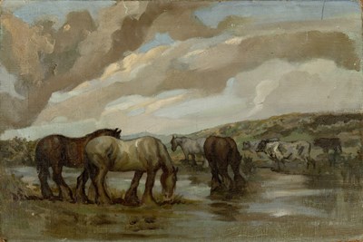 Lot 507 - Anton Lock (1893-1970) Horses and cattle...