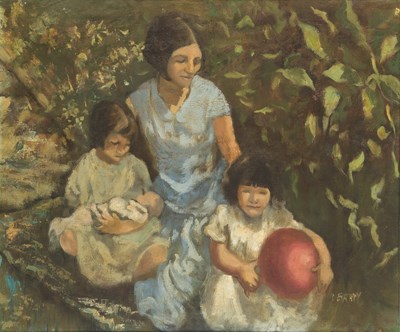 Lot 517 - * Brady A mother with children in a wooded...