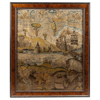 Lot 401 - A mid-17th century English silk embroidered panel