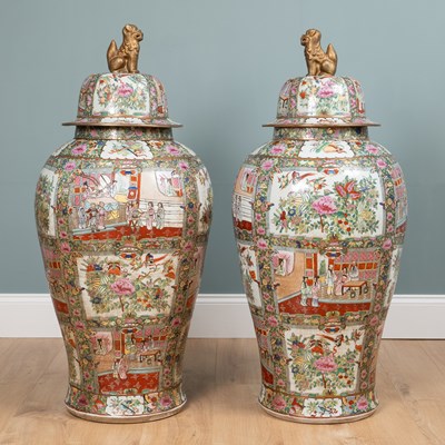 Lot 332 - A pair of 20th century Chinese Canton floor vases