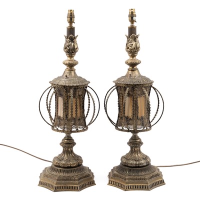 Lot 705 - A pair of gilt metal table lamps