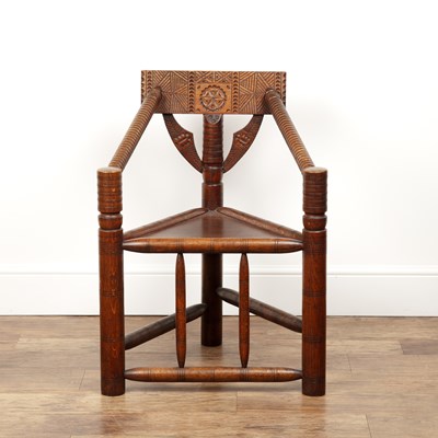 Lot 67 - Wood turners chair oak, with bobbin turned...