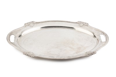 Lot 687 - A silver oval tea tray, of shaped and...