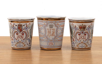 Lot 294 - Three enamel beakers comprising a Russian...