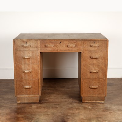 Lot 83 - Heals oak, kneehole desk, with large central...