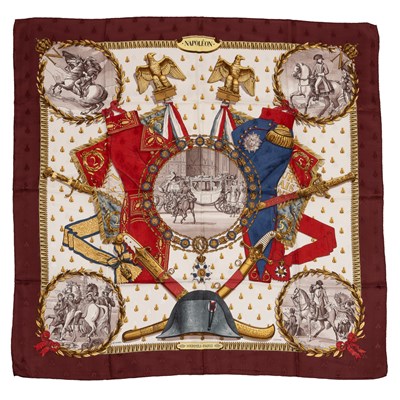 Lot 590 - A ‘Napoléon’ silk scarf by Hermès, designed by...