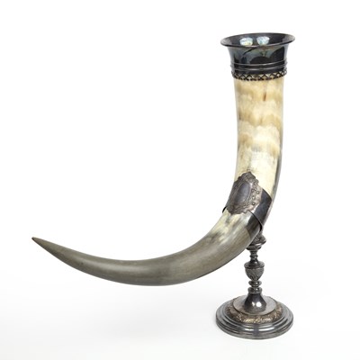 Lot 683 - A German drinking horn and stand