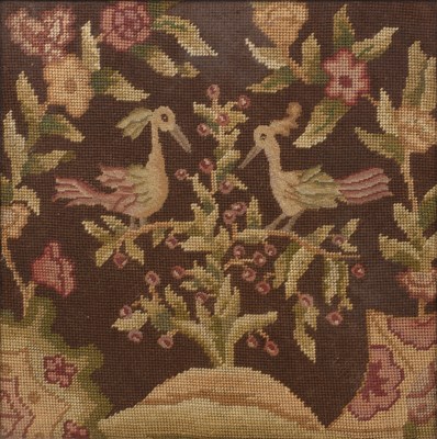 Lot 219 - Needlework panel worked in coloured threads,...