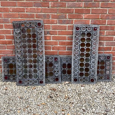 Lot 1400 - Set of six lead-framed stained glass window panels