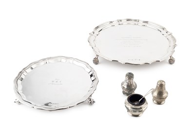 Lot 701 - A silver salver, with shaped border and scroll...