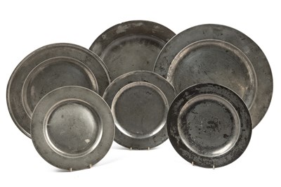 Lot 506 - A group of six various 19th century pewter plates and chargers