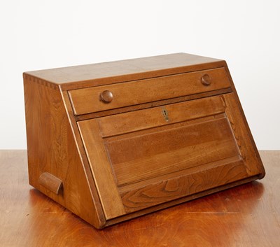Lot 41 - Ercol elm, desktop or compact bureau, with a...