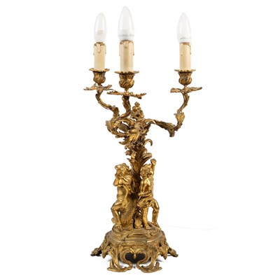 Lot 704 - A gilt metal three-branch electrolysed candelabra