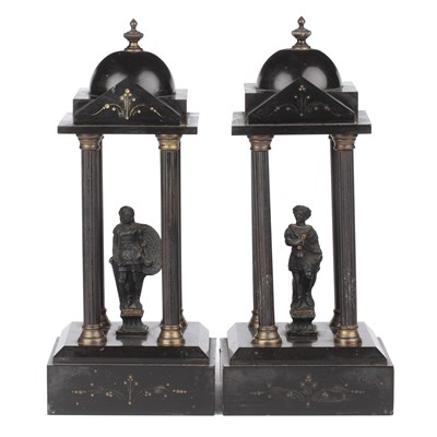 Lot 707 - A pair of French 19th century black slate  ornaments