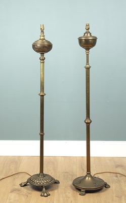 Lot 291 - Two Victorian brass standard lamps converted from oil lamps