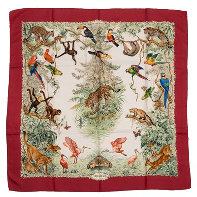 Lot 593 - An ‘Equateur’ Hermès silk scarf, designed by...