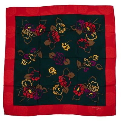 Lot 557 - A Givenchy silk scarf with rose print design...