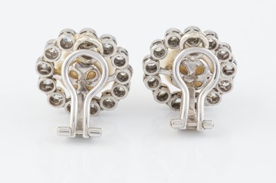 Lot 266 - A pair of diamond and cultured pearl cluster...
