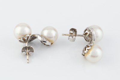 Lot 264 - A pair of cultured pearl and diamond earrings,...