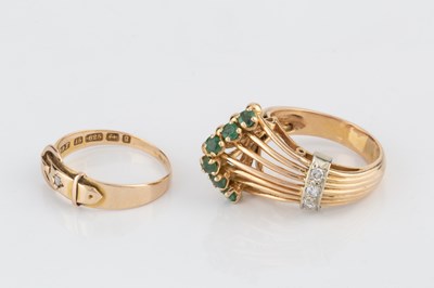 Lot 209 - An emerald and diamond dress ring, the tapered...