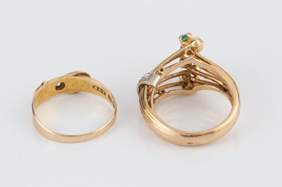 Lot 209 - An emerald and diamond dress ring, the tapered...