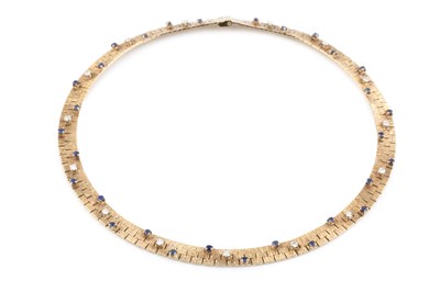 Lot 247 - A diamond and sapphire collar necklace by Roy...