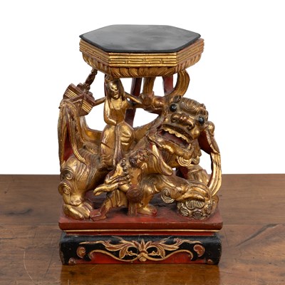 Lot 537 - A Chinese carved gilt and painted sculpture stand