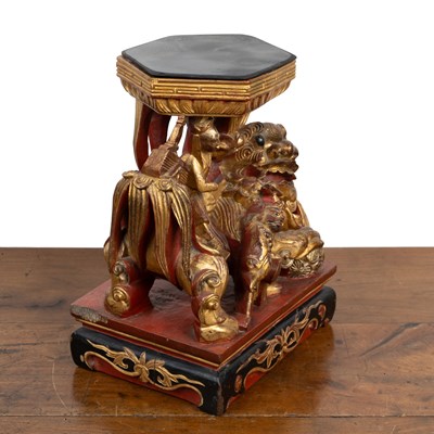Lot 537 - A Chinese carved gilt and painted sculpture stand