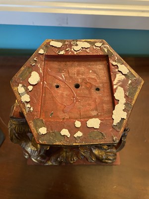 Lot 537 - A Chinese carved gilt and painted sculpture stand