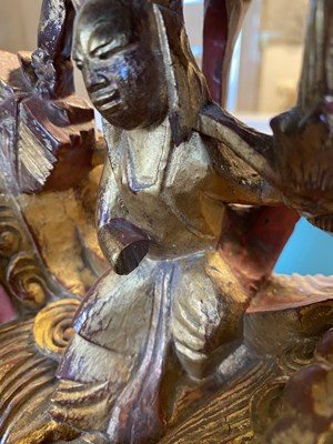 Lot 537 - A Chinese carved gilt and painted sculpture stand
