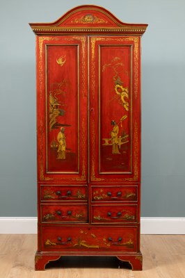 Lot 278 - A Georgian style red-lacquered single wardrobe