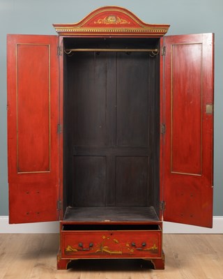 Lot 278 - A Georgian style red-lacquered single wardrobe
