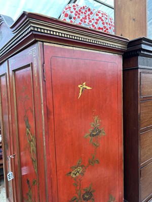 Lot 278 - A Georgian style red-lacquered single wardrobe