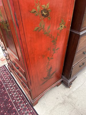 Lot 278 - A Georgian style red-lacquered single wardrobe