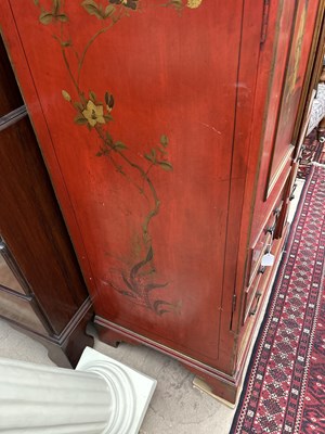 Lot 278 - A Georgian style red-lacquered single wardrobe