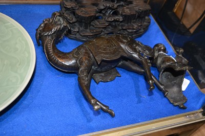 Lot 451 - Pair of bronze model Qilins and riders Chinese,...