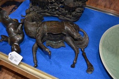 Lot 451 - Pair of bronze model Qilins and riders Chinese,...