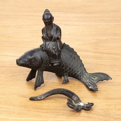 Lot 391 - Bronze koi carp and lohan Japanese, Edo period...