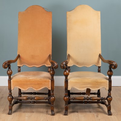 Lot 330 - A pair of high-backed Carolean style open armchairs